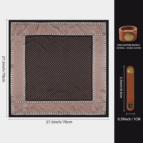 ⚡Men A-Black Necktie 27.5 Inches Cowboy Scarves Pocket Square Silk Bandanas - Picture 3 of 8